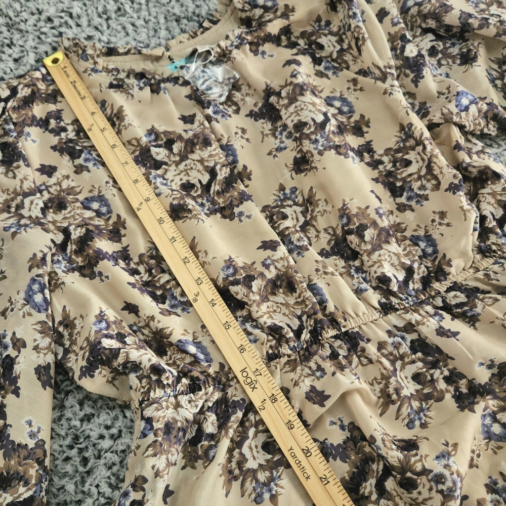 Hayden Floral Midi Dress 1XL XL Taupe Long Sleeve Tiered Fall Boho Country Flowy - Picture 11 of 13